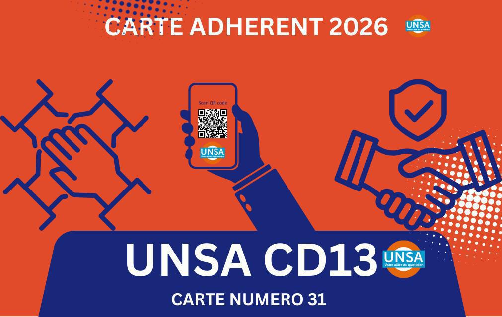 ADHESION 2026 UNSA CD13 / 2 METHODES DE PAIEMENT DIFFERENTES / TARIFS ANNUELS 2025 / 72€ CATEGORIE A / 66€ CATEGORIE B / 60€ CATEGORIE C 