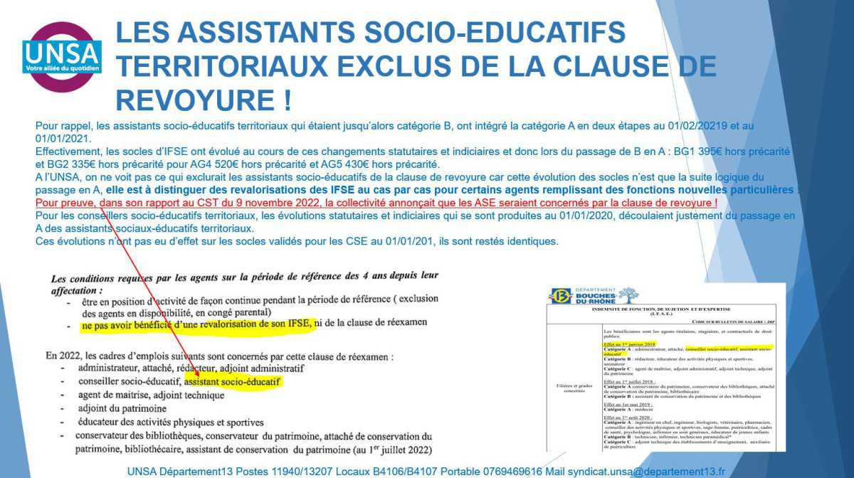 Clause de revoyure activée au 01/01/2022 pour les cadres d'emplois passés au RIFSEEP le 01/01/2018...