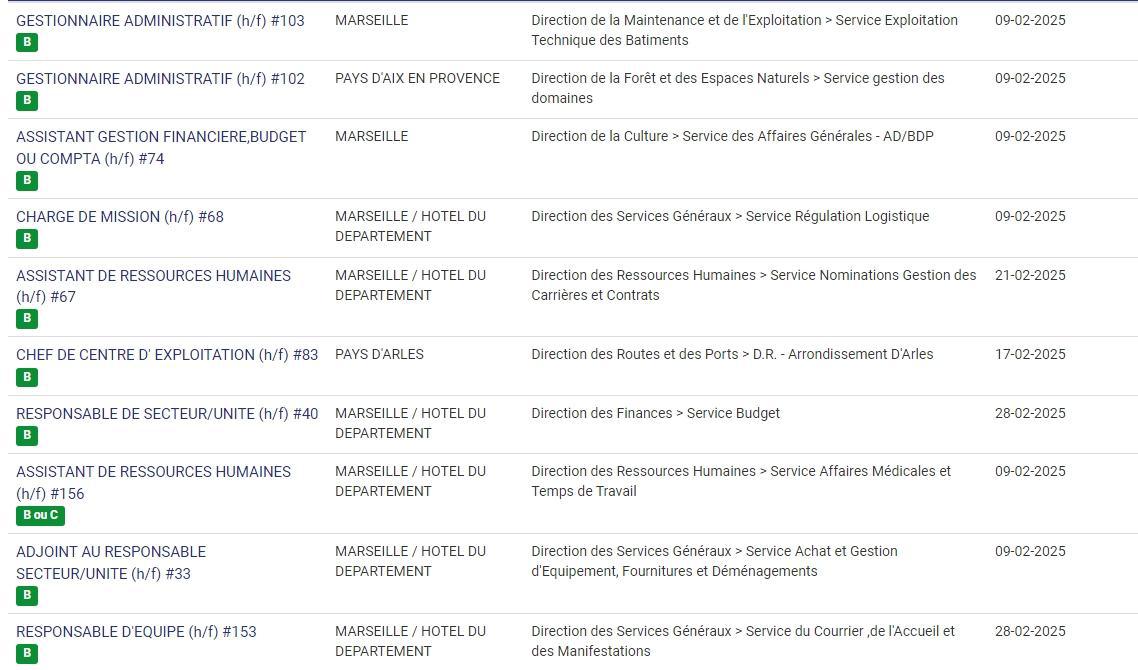 LES POSTES A POURVOIR EN INTERNE AU CD13 / CATEGORIES C, B ET A / LISTES ACTUALISEES AU 3 FEVRIER 2025