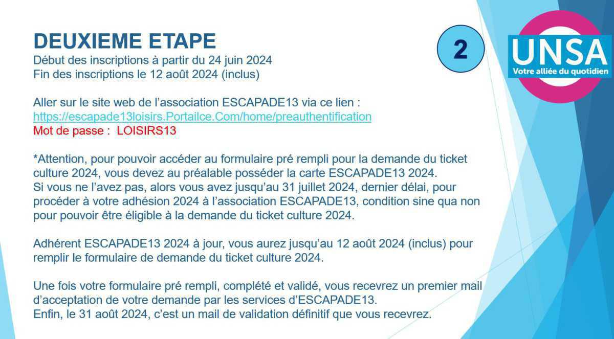 INCRIPTIONS TICKET CULTURE (VALEUR DE 150 EUROS) / FORMULAIRE 2024 ADHESION ESCAPADE 13 POUR LES ATC INCRIPTIONS TICKET CULTURE (VALEUR DE 150 EUROS) / FORMULAIRE 2024 ADHESION ESCAPADE 13 POUR LES ATC