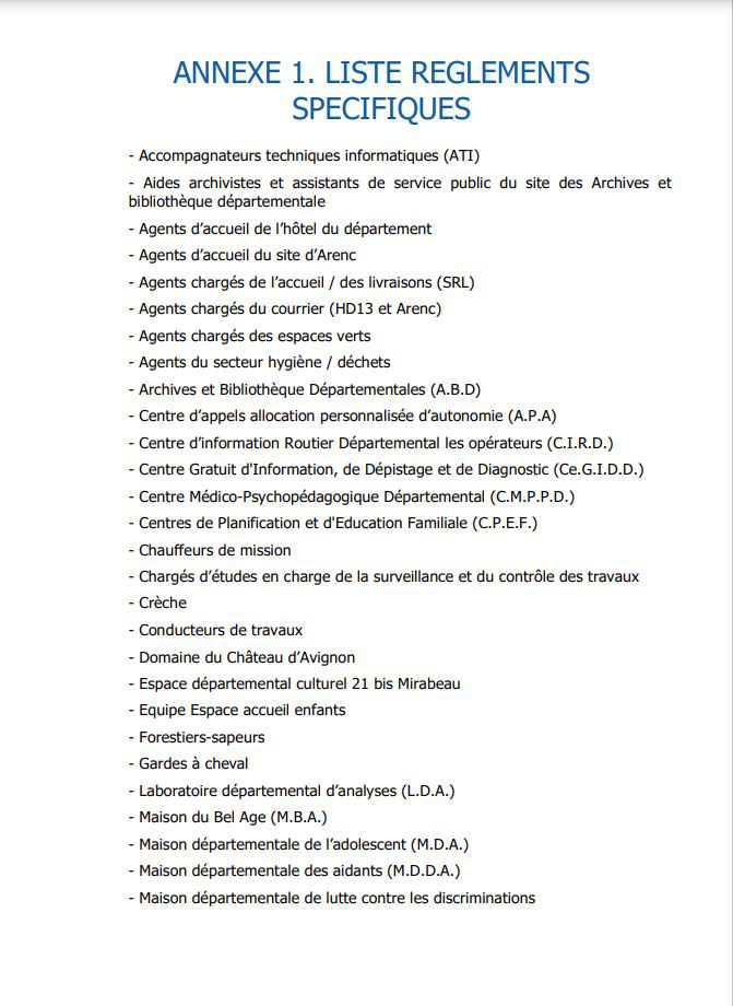 LISTE DES REGLEMENTS SPECIFIQUES / 1607H / CD13