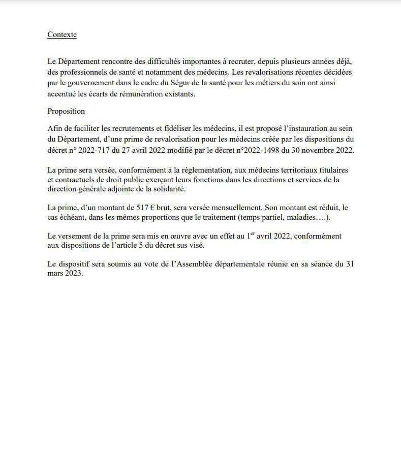 PRIME DE REVALORISATION DES MEDECINS / SEGUR DE SANTE PRIME DE REVALORISATION DES MEDECINS / SEGUR DE SANTE