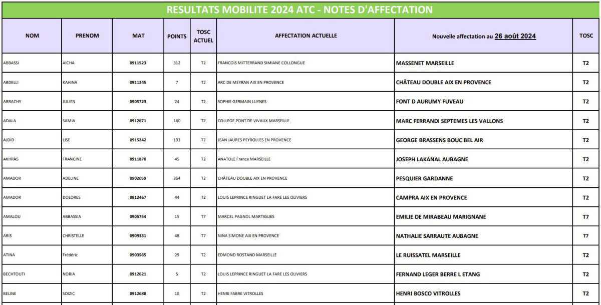 Résultats mouvement de mobilité des ATC 2024 