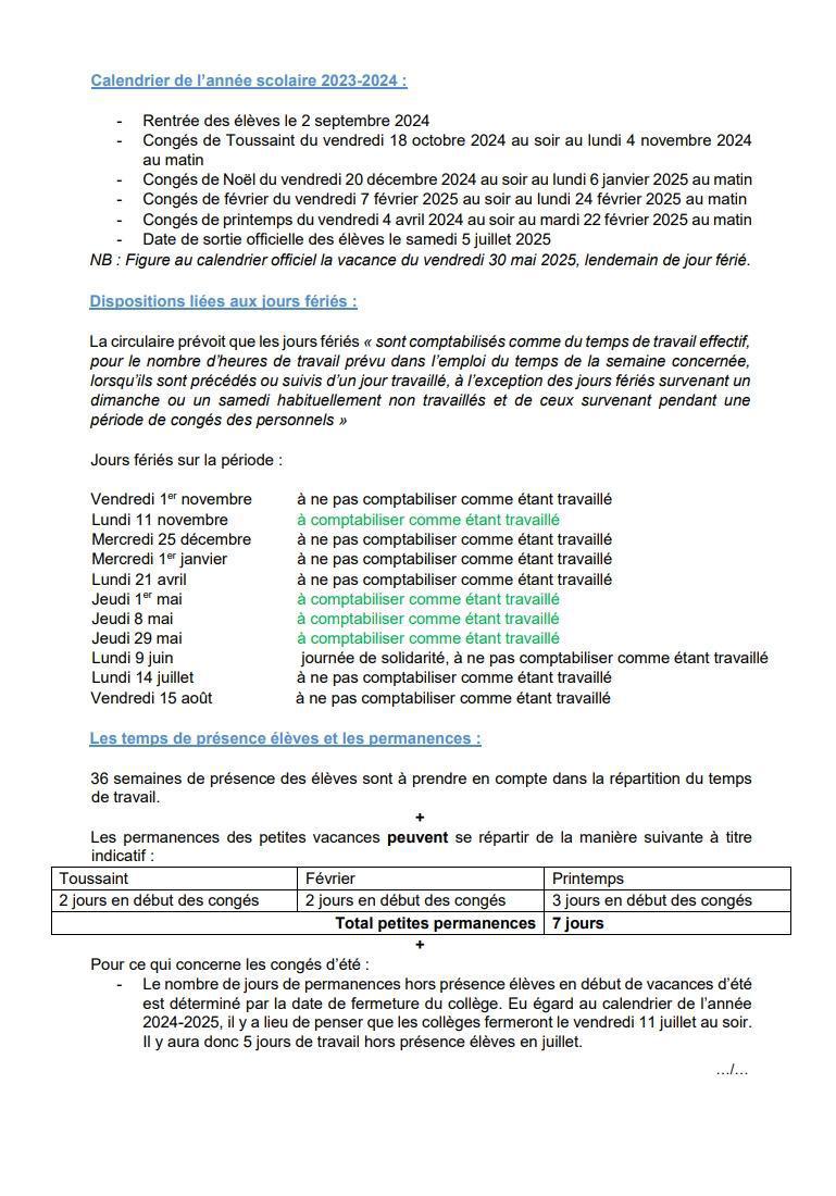 FICHE PRATIQUE POUR ETABLIR LES EMPLOIS DU TEMPS DES PERSONNELS ATC POUR 2024/2025 TRANSMISE AUX SECRETAIRES GENERAUX DES COLLEGES