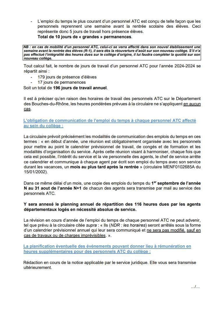 FICHE PRATIQUE POUR ETABLIR LES EMPLOIS DU TEMPS DES PERSONNELS ATC POUR 2024/2025 TRANSMISE AUX SECRETAIRES GENERAUX DES COLLEGES