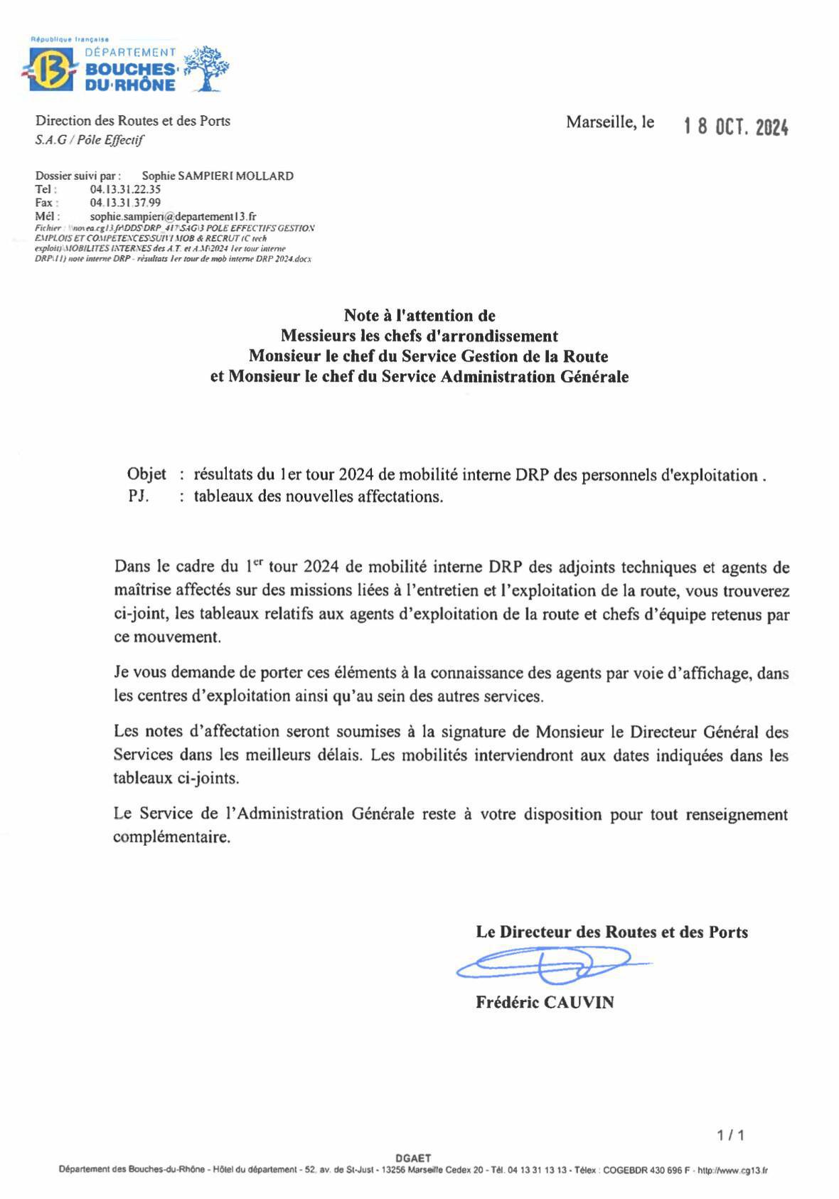 Résultats 1er tour interne de mobilité DRP 2024 / CD13 Résultats 1er tour interne de mobilité DRP 2024 / CD13