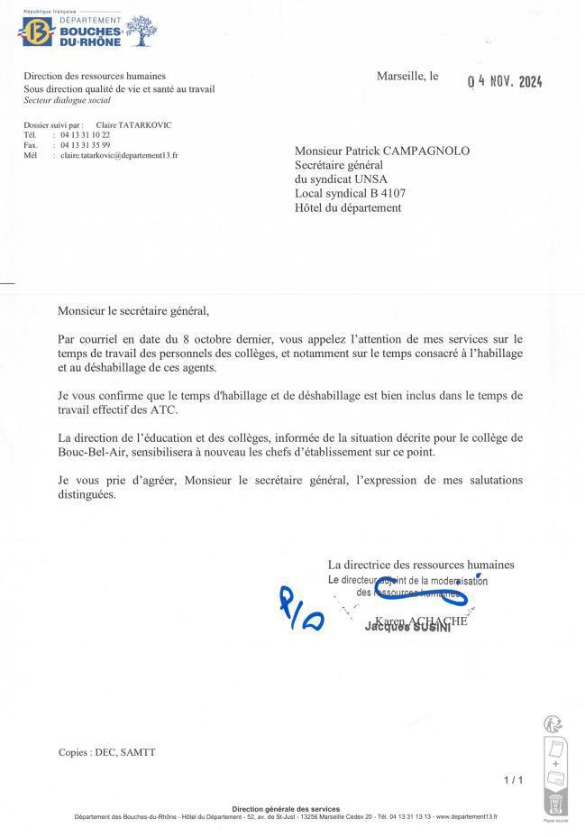 Réponse à courriel UNSA - temps d'habillage ATC Réponse à courriel UNSA - temps d'habillage ATC