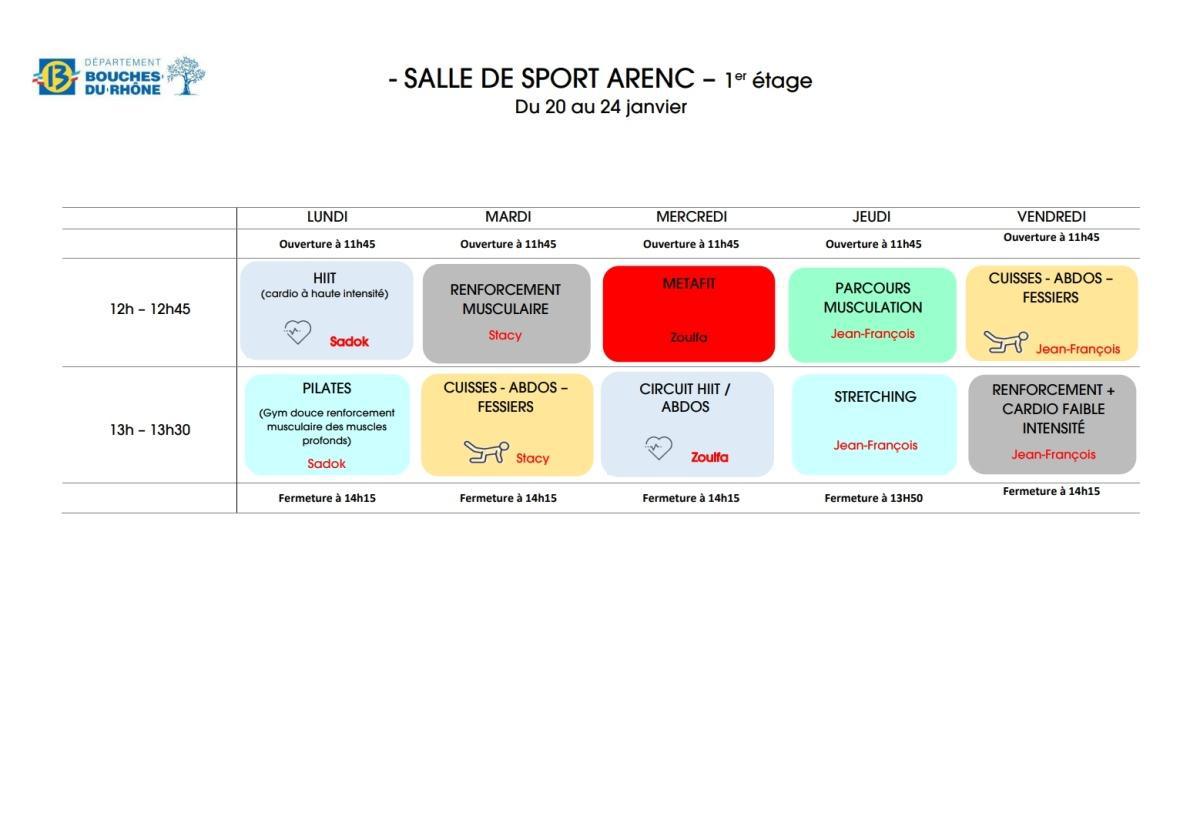 PROGRAMME SALLES DE SPORT / HD13 / ARENC / DU 20 AU 24 JANVIER 2025