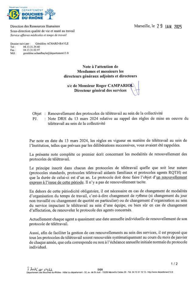 RENOUVELLEMENT DES PROTOCOLES DE TELETRAVAIL