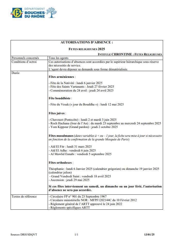 FETES RELIGIEUSES 2025
