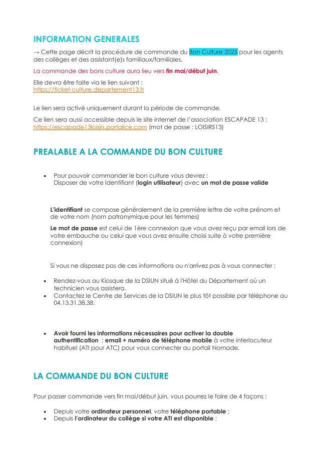 INFORMATION préalable à la commande du bon culture 2025/ Information aux organisations syndicales