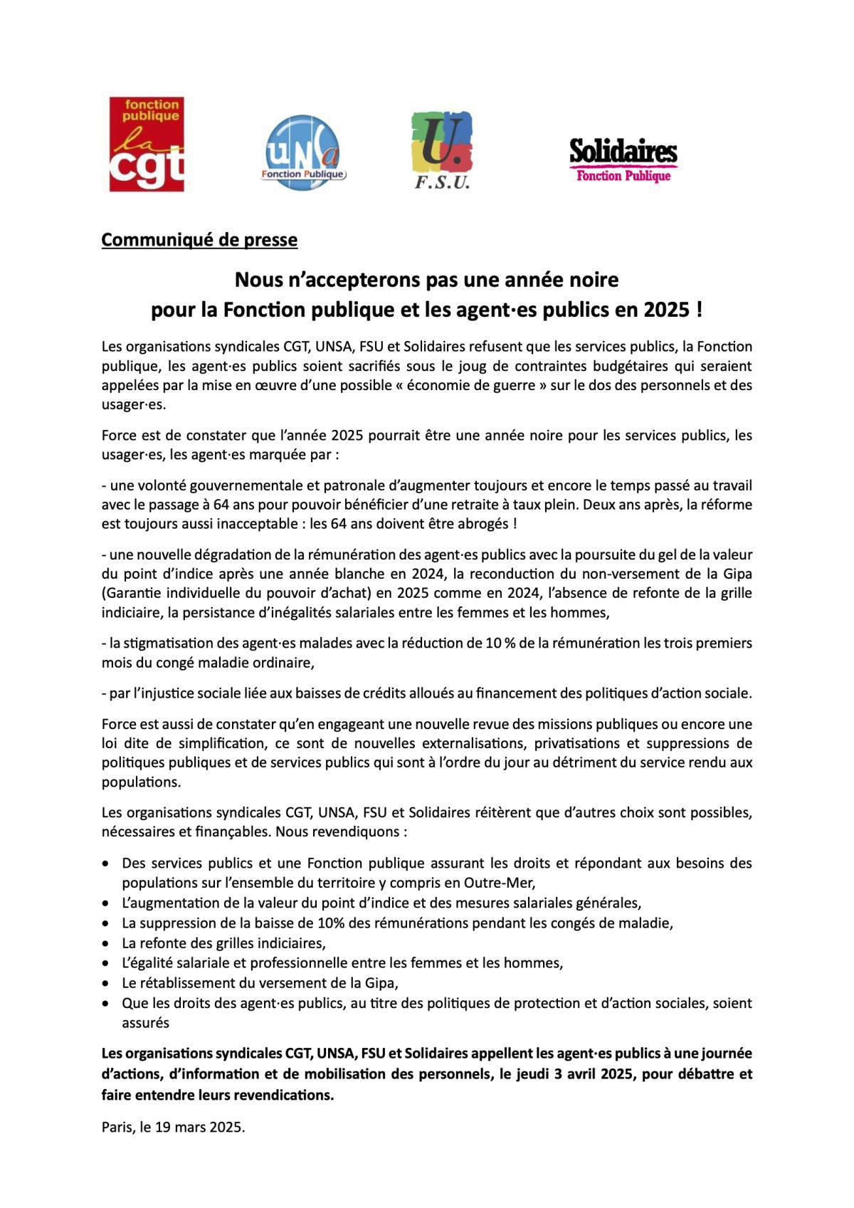 Journée de mobilisation le 3 avril 2025