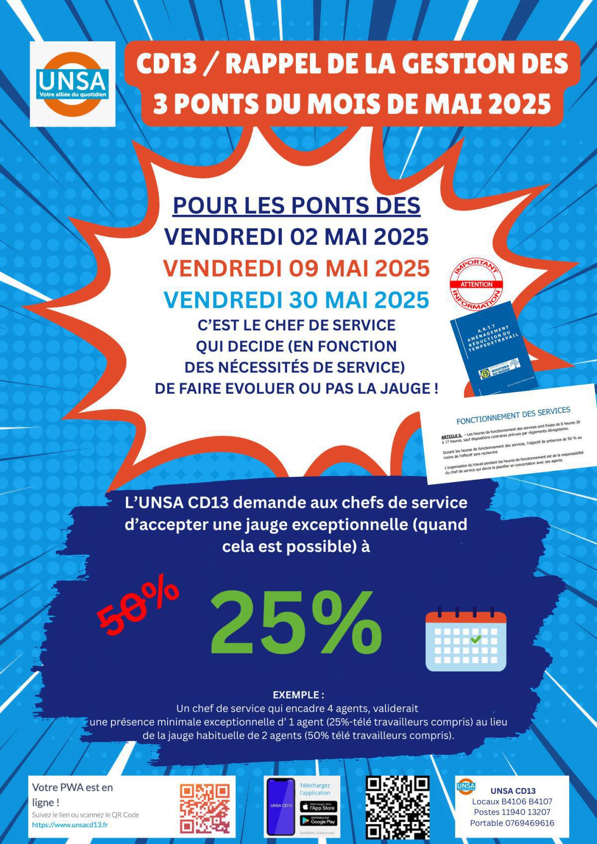 CD13 / GESTION DE LA GESTION DES 3 PONTS DU MOIS DE MAI 2025