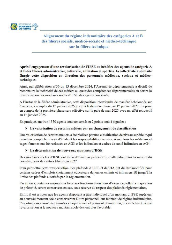 Alignement du régime indemnitaire des catégories A et B des filières : sociale, médico-sociale et médicotechnique Alignement du régime indemnitaire des catégories A et B des filières : sociale, médico-sociale et médicotechnique