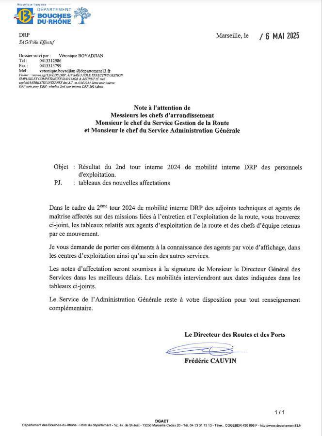 Résultats second tour interne de mobilité DRP 2025 / CD13 Résultats second tour interne de mobilité DRP 2025 / CD13