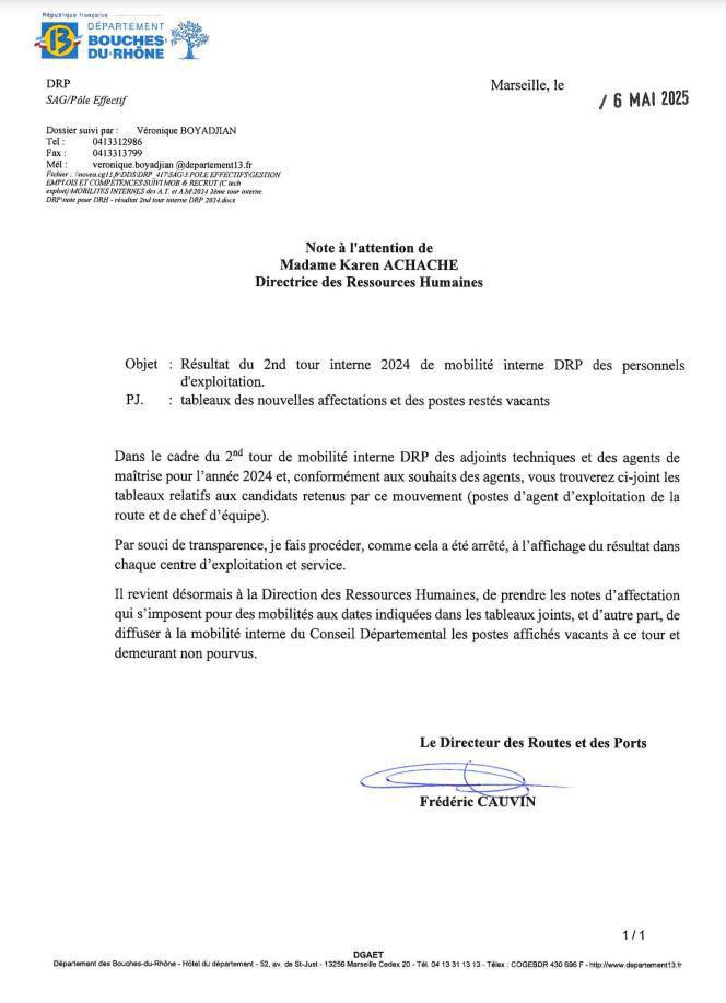 Résultats second tour interne de mobilité DRP 2025 / CD13 Résultats second tour interne de mobilité DRP 2025 / CD13