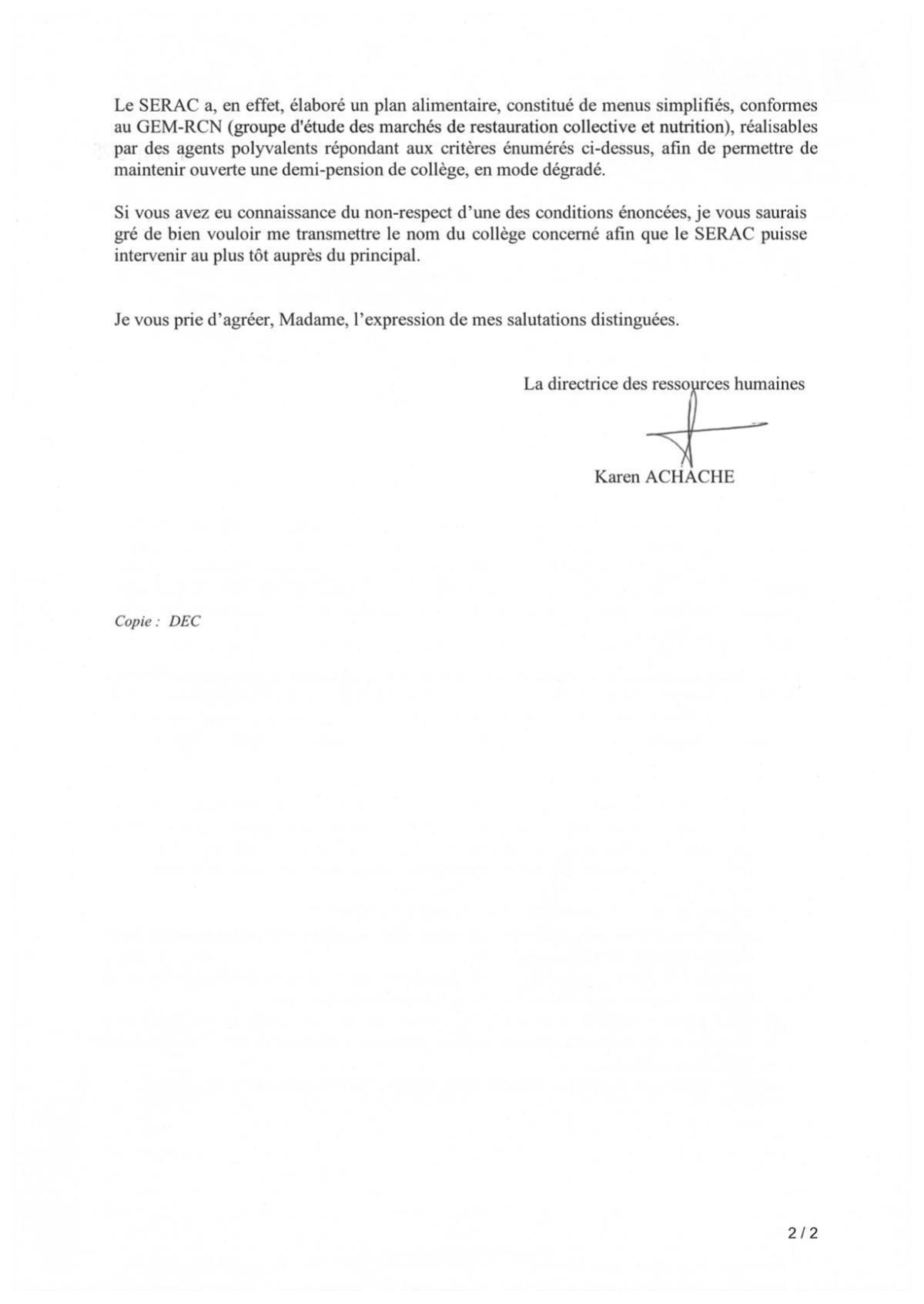 Réponse à UNSA - demi-pension dans les collèges / CD13
