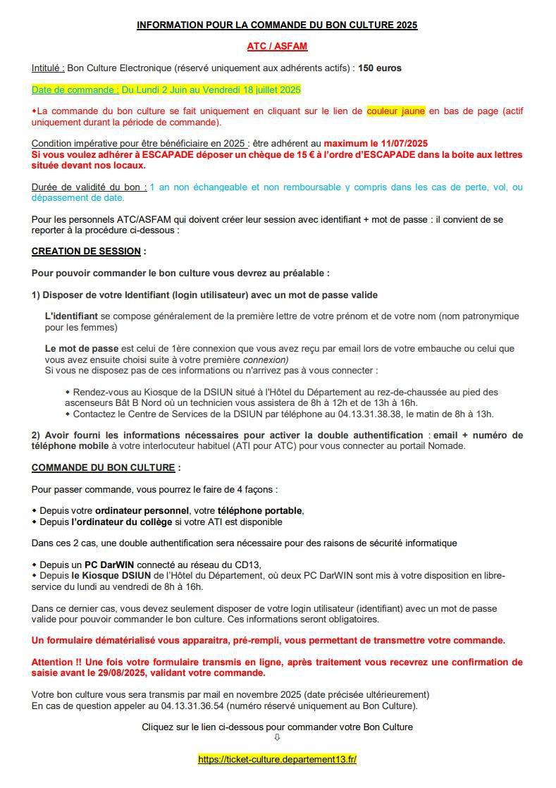 INSCRIPTION BON CULTURE 2025 / C'EST ICI / CLIQUEZ SUR LE LIEN / CD13