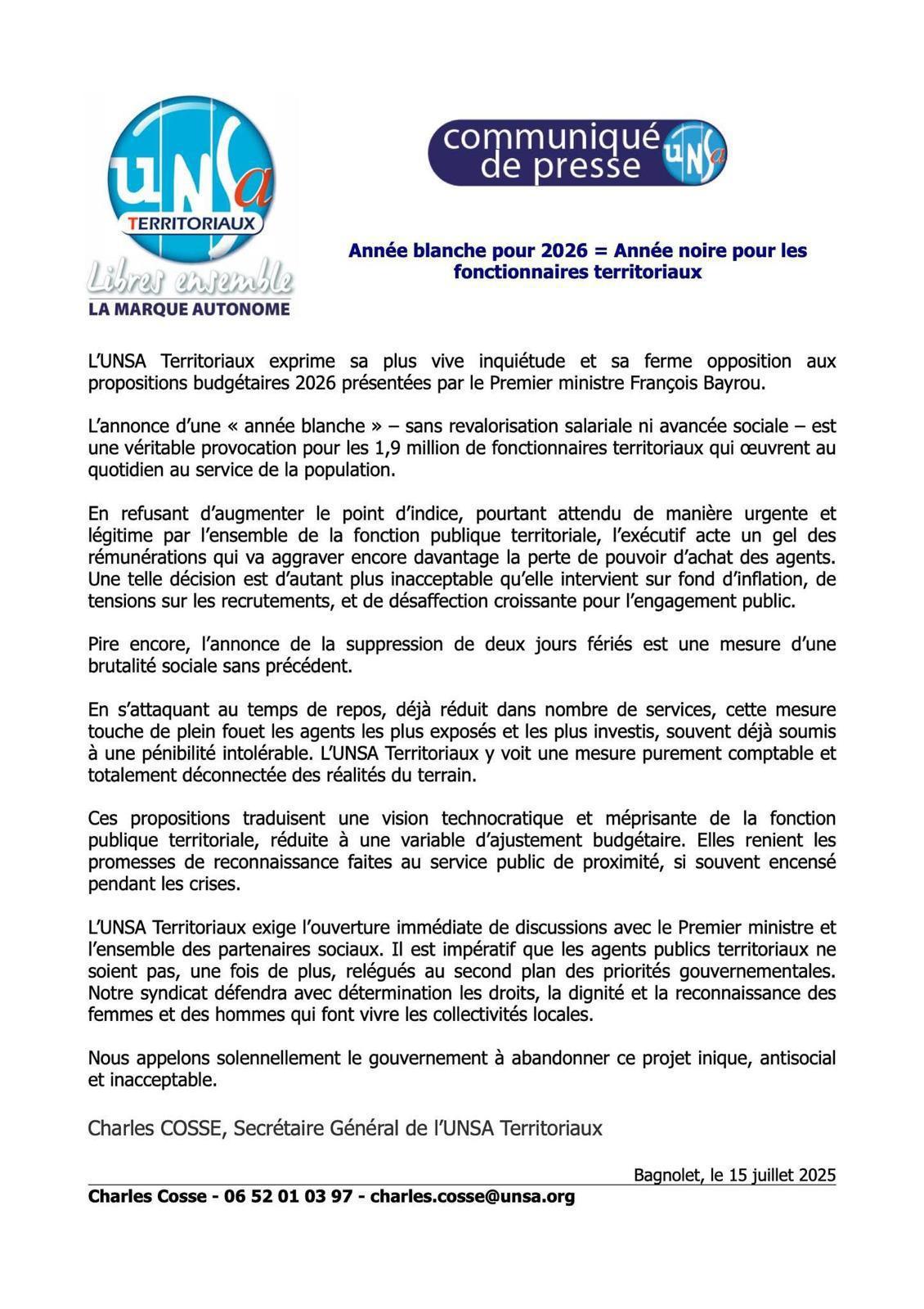 ANNEE BLANCHE POUR 2026 / ANNEE NOIRE POUR LES FONCTIONNAIRES TERRITORIAUX