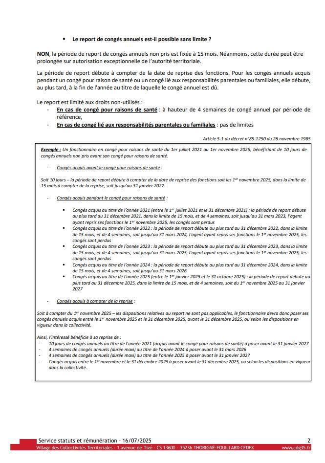 FAQ : REPORT ET INDEMNISATION DES CONGES ANNUELS / CDG35