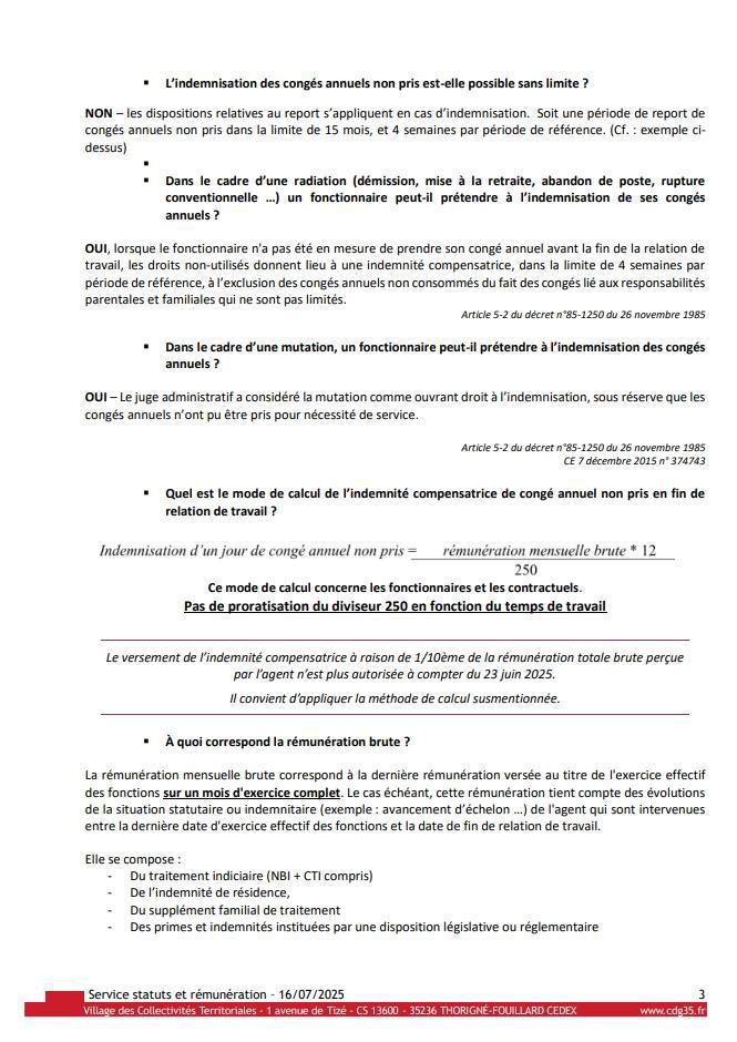 FAQ : REPORT ET INDEMNISATION DES CONGES ANNUELS / CDG35