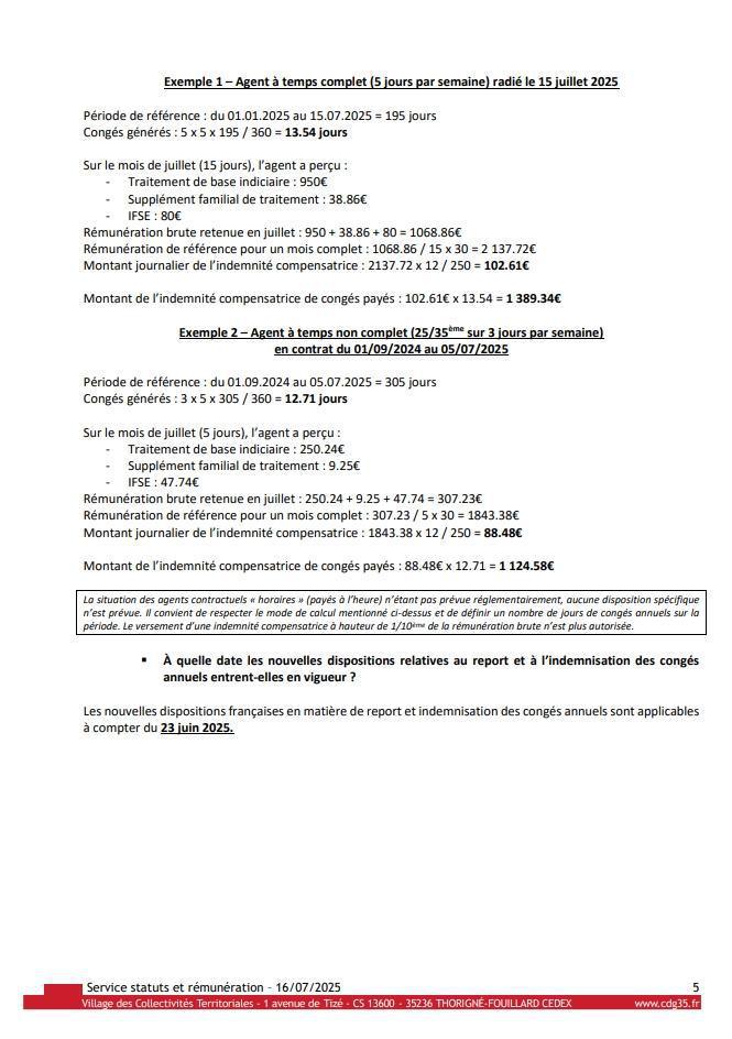 FAQ : REPORT ET INDEMNISATION DES CONGES ANNUELS / CDG35