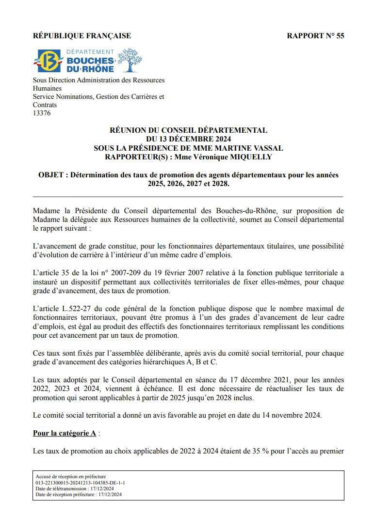 Détermination des taux de promotion des agents départementaux pour les années 2025, 2026, 2027 et 2028.