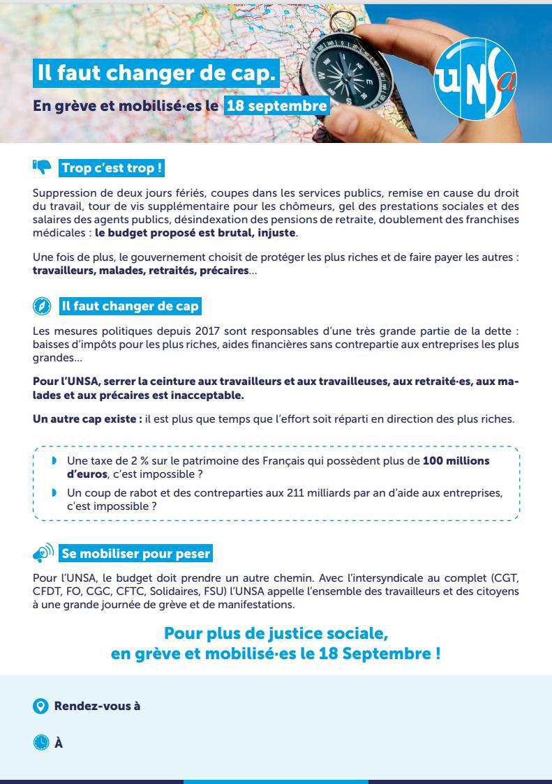 L’intersyndicale appelle à la grève le 18 septembre / RDV UNSA VIEUX PORT 10H30