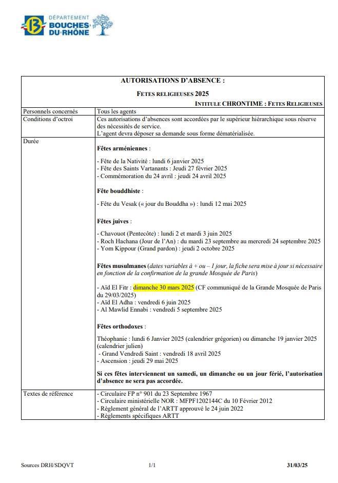 JOURS RELIGIEUX 2025