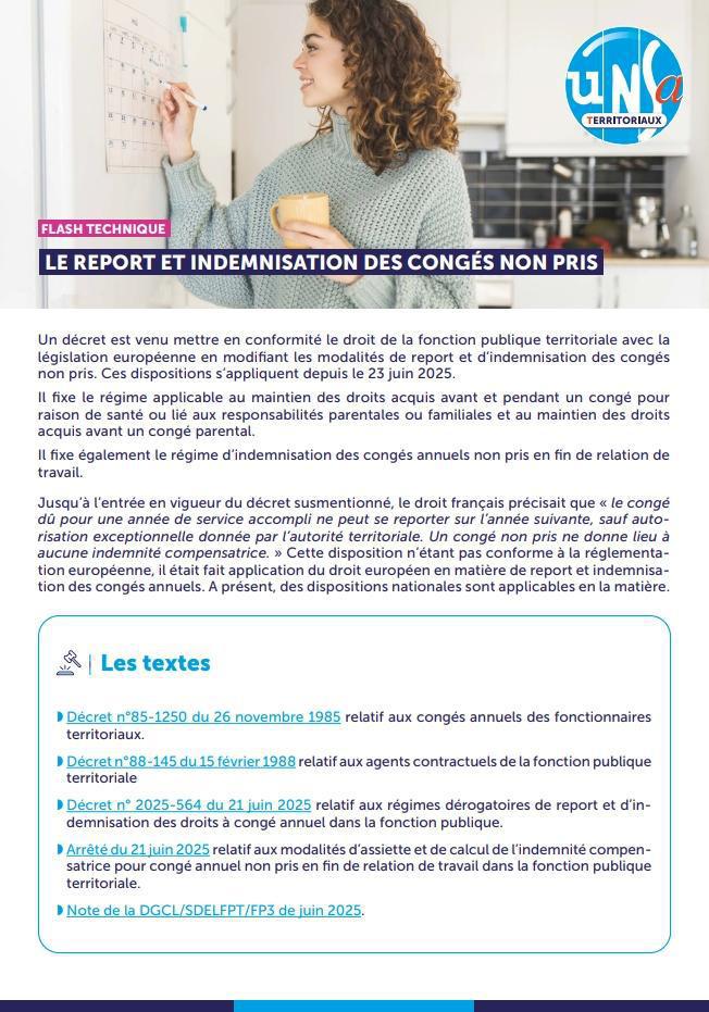 LE REPORT ET INDEMNISATION DES CONGÉS NON PRIS