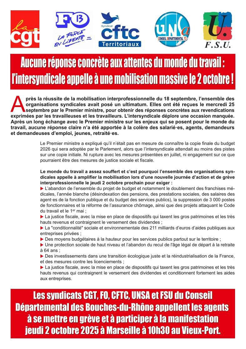  Grève le 02 octobre 2025 / RDV UNSA VIEUX PORT 10H30 