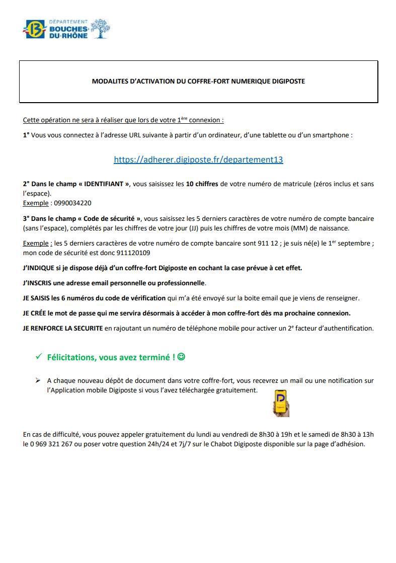 MODALITES D’ACTIVATION DU COFFRE-FORT NUMERIQUE DIGIPOSTE / CD13