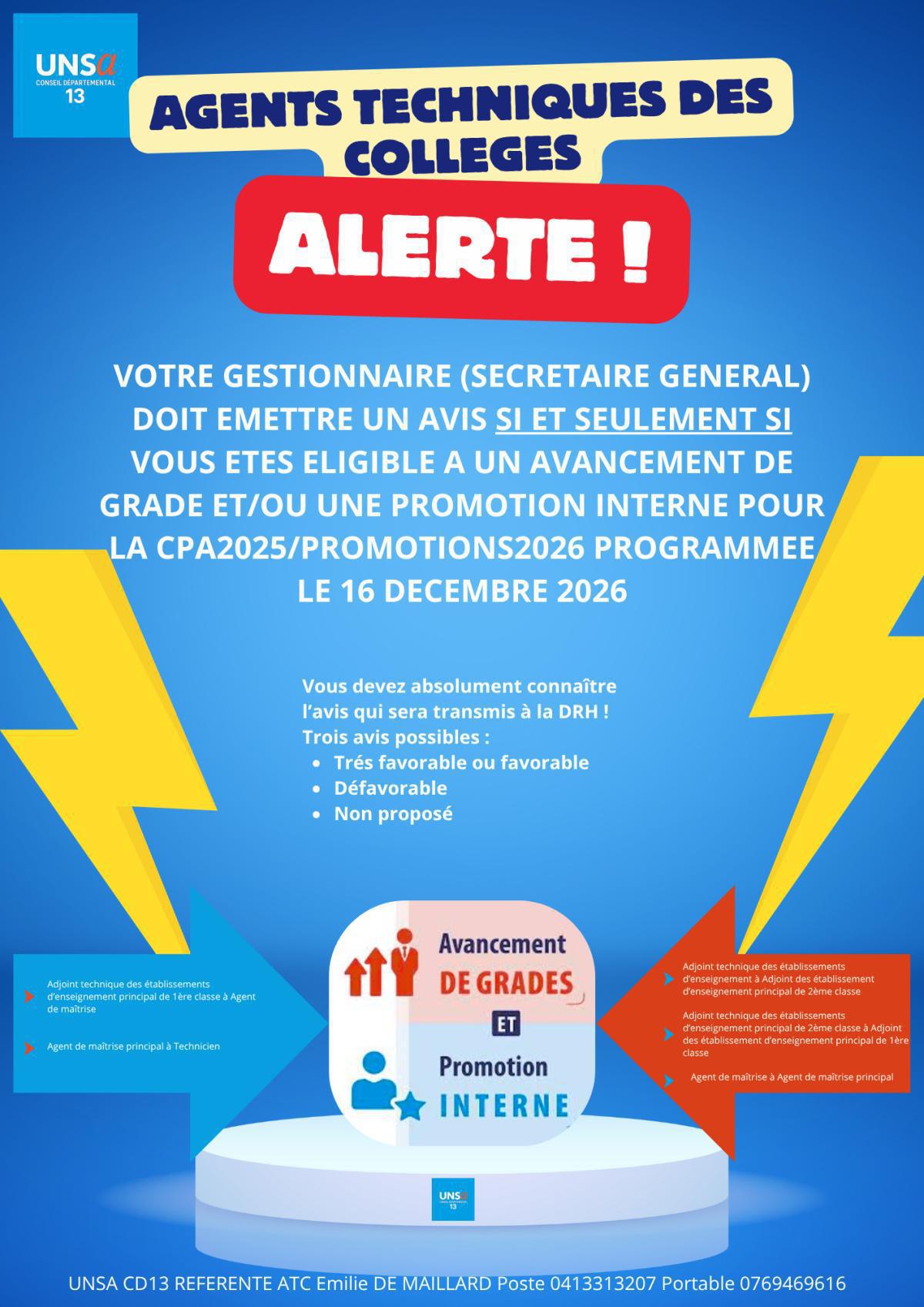 AGENTS TECHNIQUES DES COLLEGES / ALERTE / DEMANDEZ VOTRE AVIS POUR LA CPA2025/PROMOTIONS2026