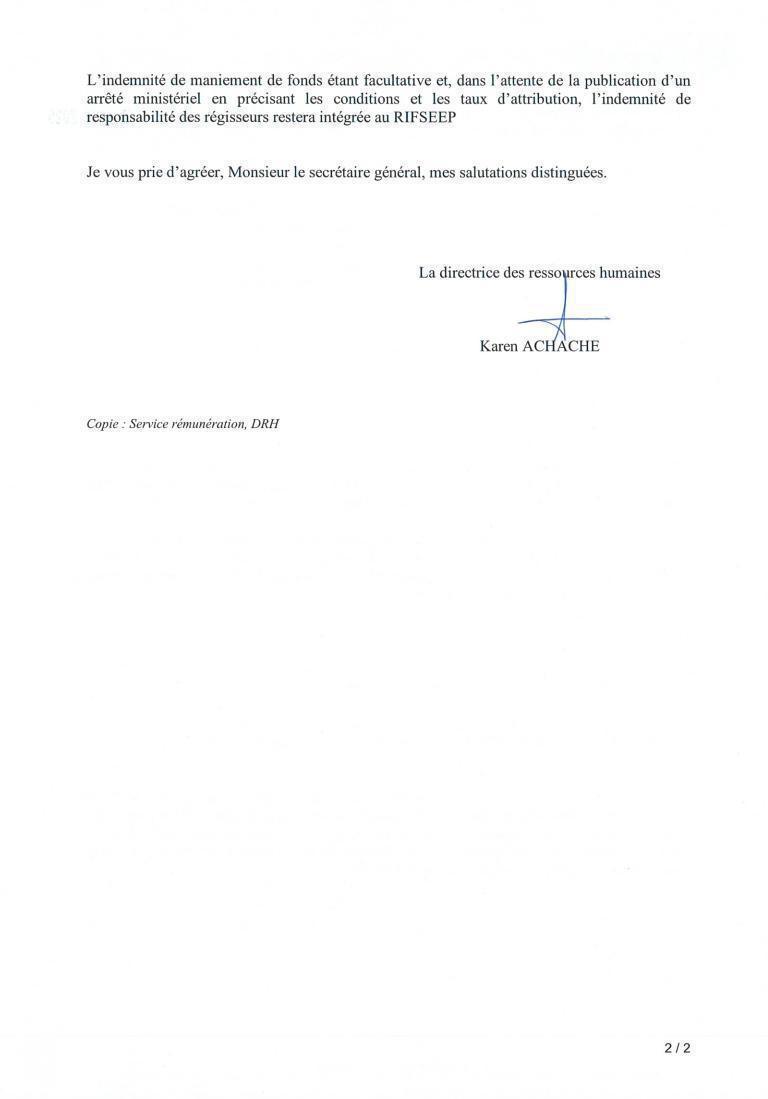 Réponse à UNSA - RIFSEEP régisseurs / DRH CD13 / 27 AOUT 2025