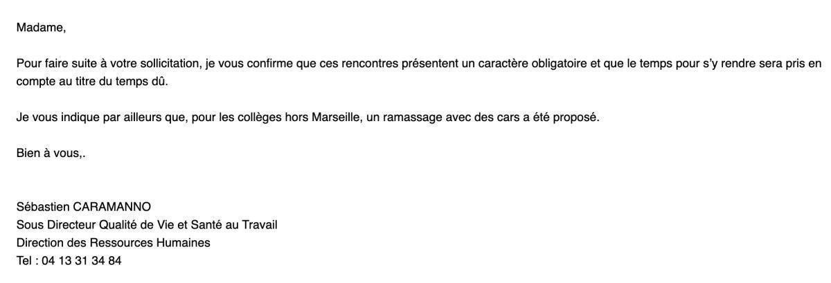 AGENTS DES COLLEGES / DEMANDE UNSA CD13 SUR LA PRISE EN COMPTE DU TEMPS DE TRAJET A/R DANS LE TEMPS DE TRAVAIL POUR ASSISTER AUX REUNIONS IMPOSEES AU ATC PAR LA DEC CD13