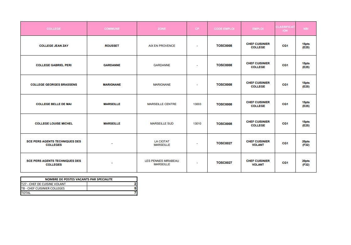 MOBILITE NOVEMBRE 2025 - CHEFS DE CUISINE ET CHEFS CUISINE VOLANTS / COLLEGES / CD13 MOBILITE NOVEMBRE 2025 - CHEFS DE CUISINE ET CHEFS CUISINE VOLANTS / COLLEGES / CD13