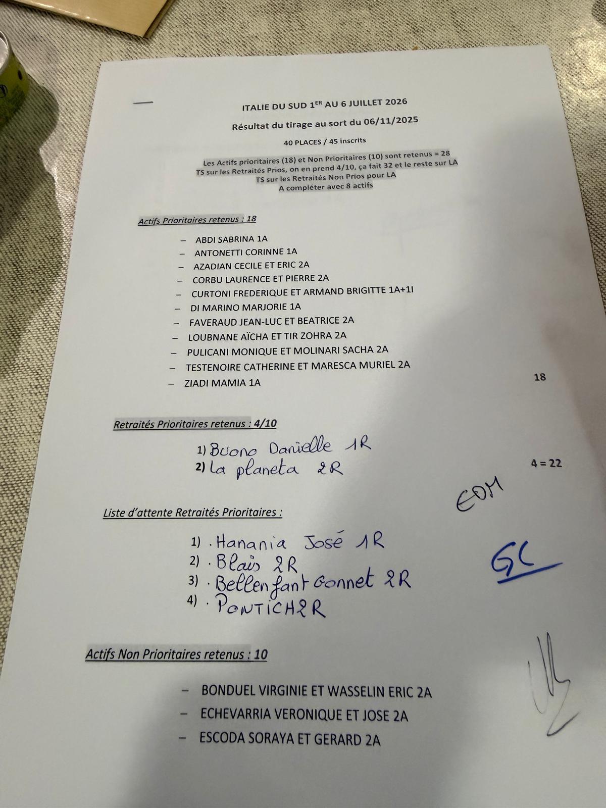 TIRAGES AU SORT ESCAPADE 13 / EN PRESENCE DES SYNDICATS / CD13