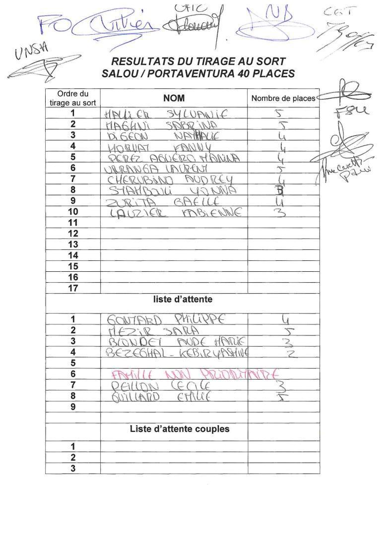 TIRAGES AU SORT ESCAPADE 13 / EN PRESENCE DES SYNDICATS / CD13