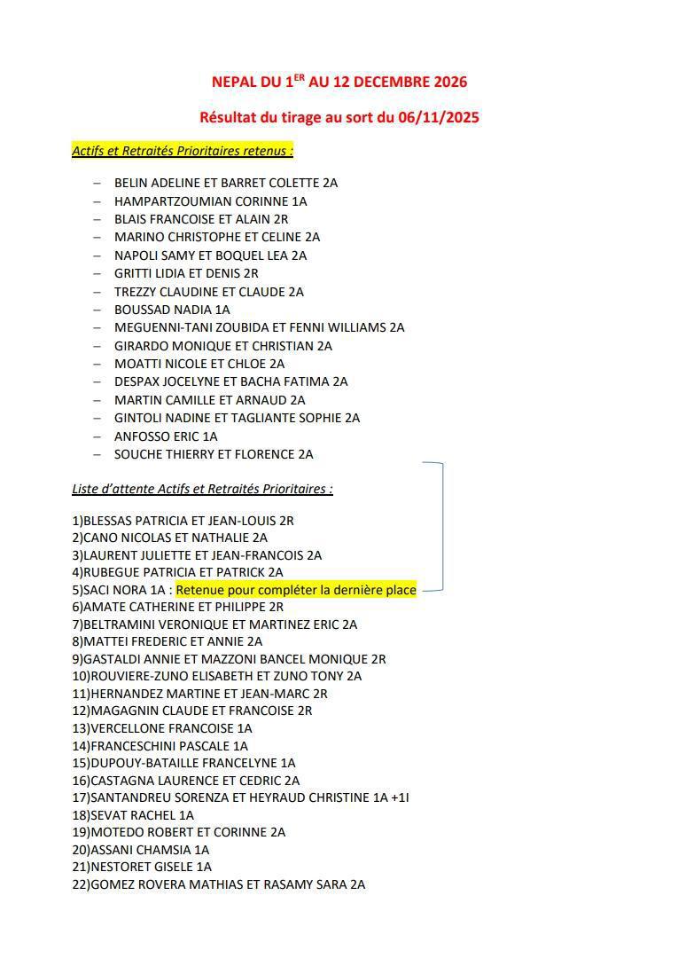 TIRAGES AU SORT ESCAPADE 13 / EN PRESENCE DES SYNDICATS / CD13