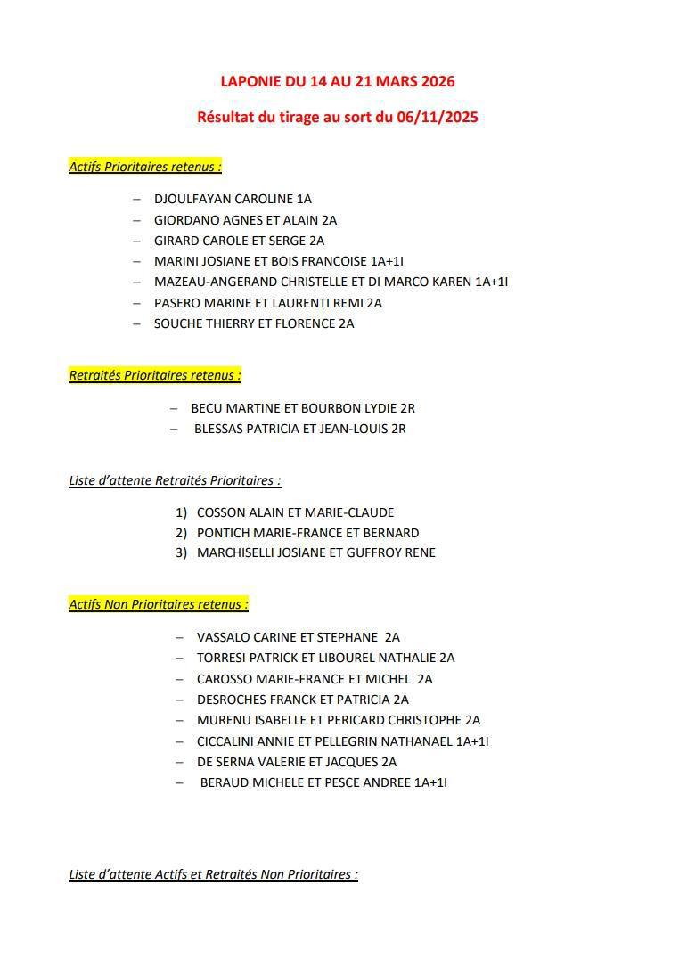 TIRAGES AU SORT ESCAPADE 13 / EN PRESENCE DES SYNDICATS / CD13