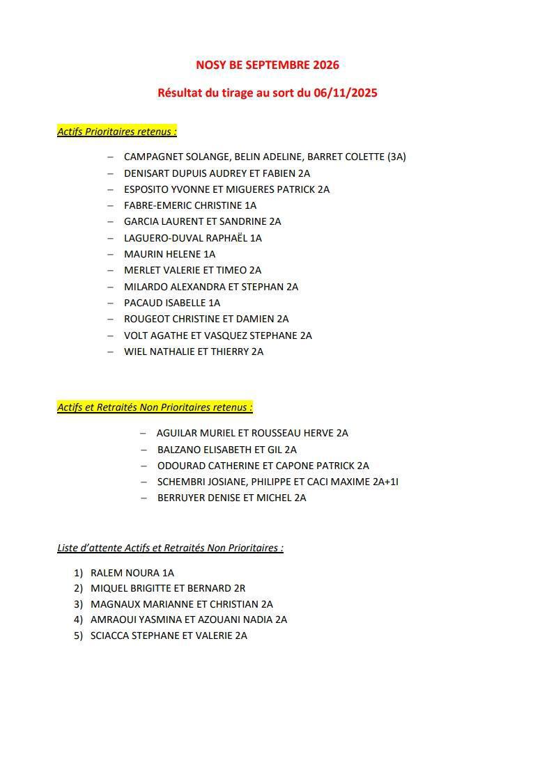 TIRAGES AU SORT ESCAPADE 13 / EN PRESENCE DES SYNDICATS / CD13