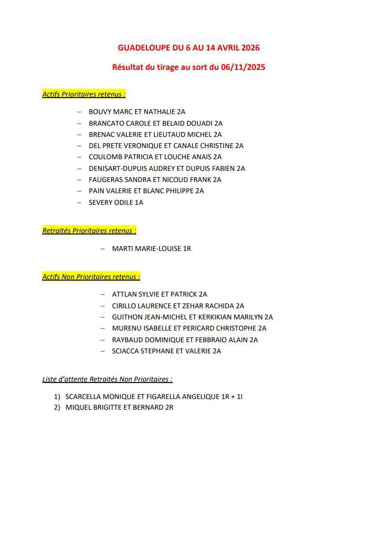 TIRAGES AU SORT ESCAPADE 13 / EN PRESENCE DES SYNDICATS / CD13