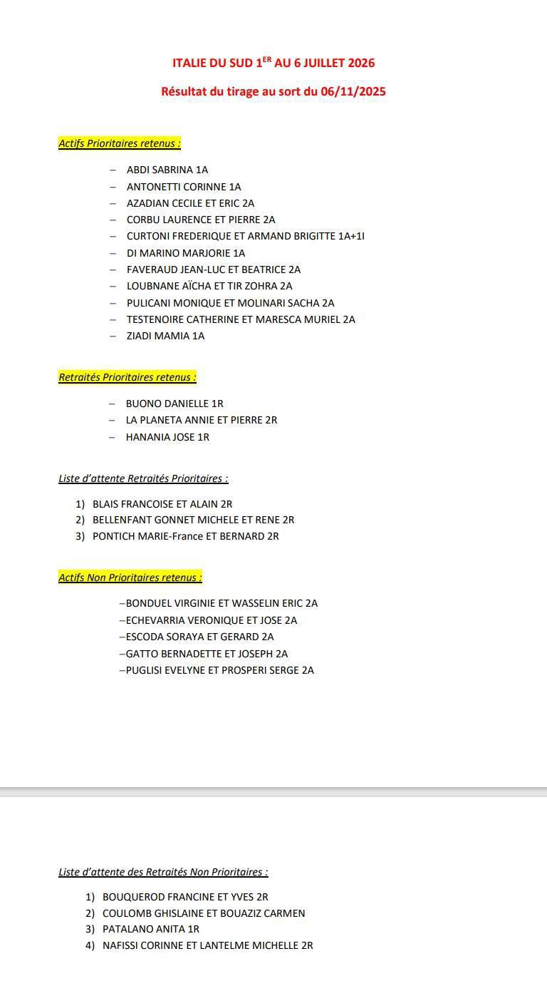 TIRAGES AU SORT ESCAPADE 13 / EN PRESENCE DES SYNDICATS / CD13