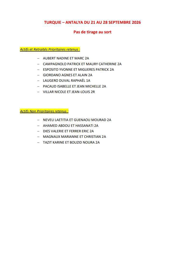 TIRAGES AU SORT ESCAPADE 13 / EN PRESENCE DES SYNDICATS / CD13