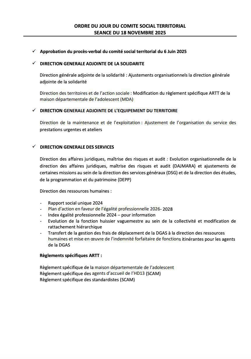 CST DU 14 NOVEMBRE 2025 / LES DOSSIERS PRESENTES / CD13 /LE CR DE L'UNSA CD13 CST DU 14 NOVEMBRE 2025 / LES DOSSIERS PRESENTES / CD13 /LE CR DE L'UNSA CD13