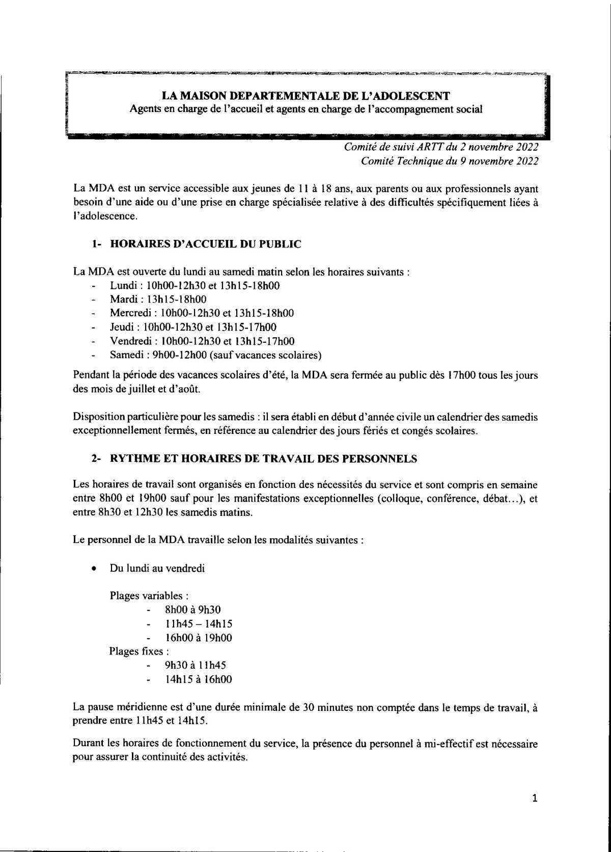 COMITE DE SUIVI ARTT 18 N0VEMBRE 2025 / REGIME SPECIFIQUE MAISON DE L'ADOLESCENT COMITE DE SUIVI ARTT 18 N0VEMBRE 2025 / REGIME SPECIFIQUE MAISON DE L'ADOLESCENT