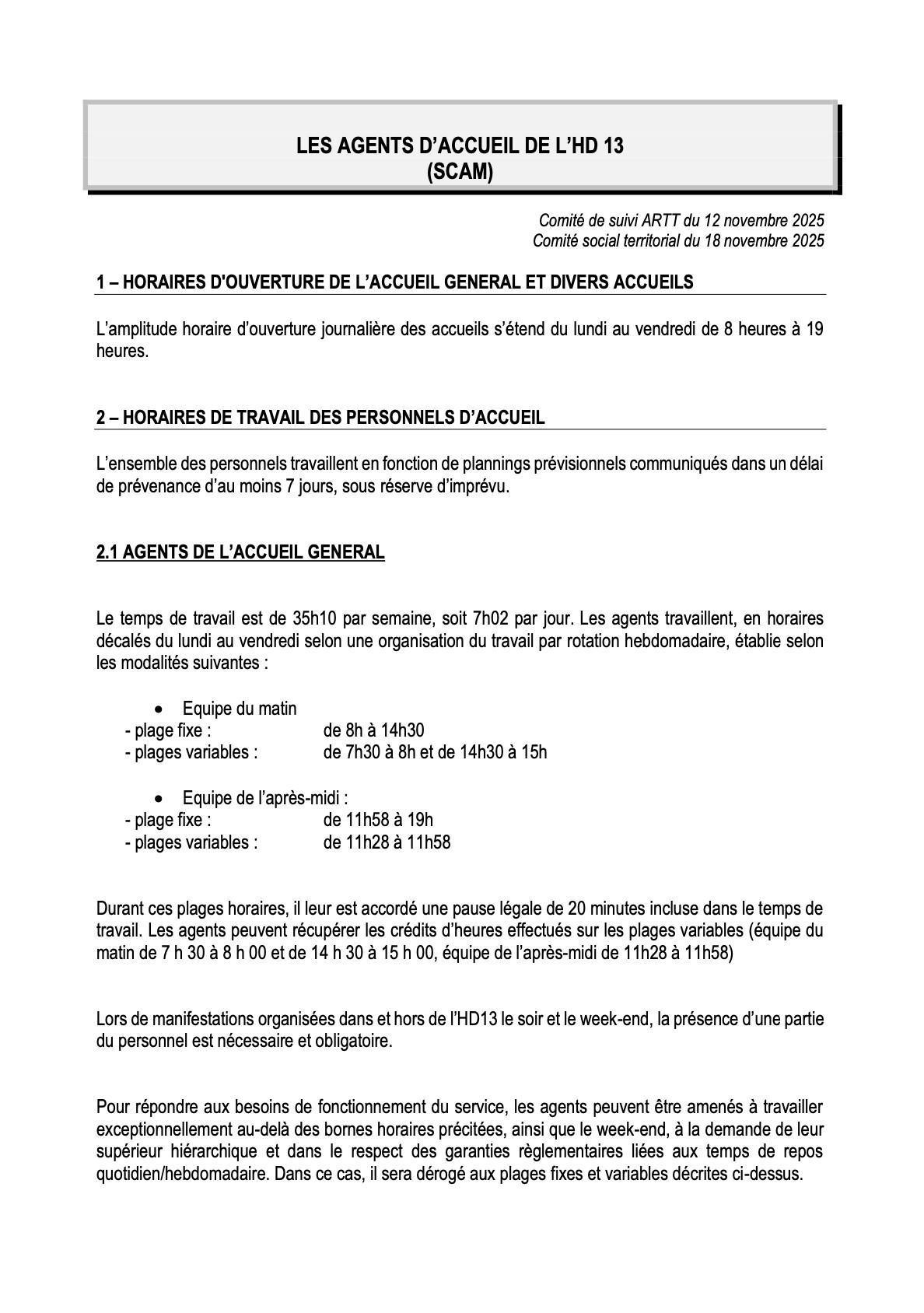 COMITE DE SUIVI ARTT 18 N0VEMBRE 2025 / REGIME SPECIFIQUE SCAM (AGENTS D'ACCUEIL)