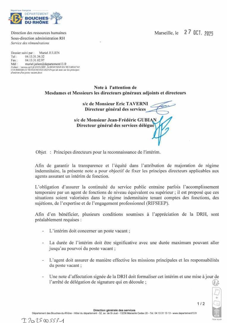 PRINCIPES DIRECTEURS POUR LA RECONNAISSANCE DE L'INTERIM / COMMUNICATION DRH CD13