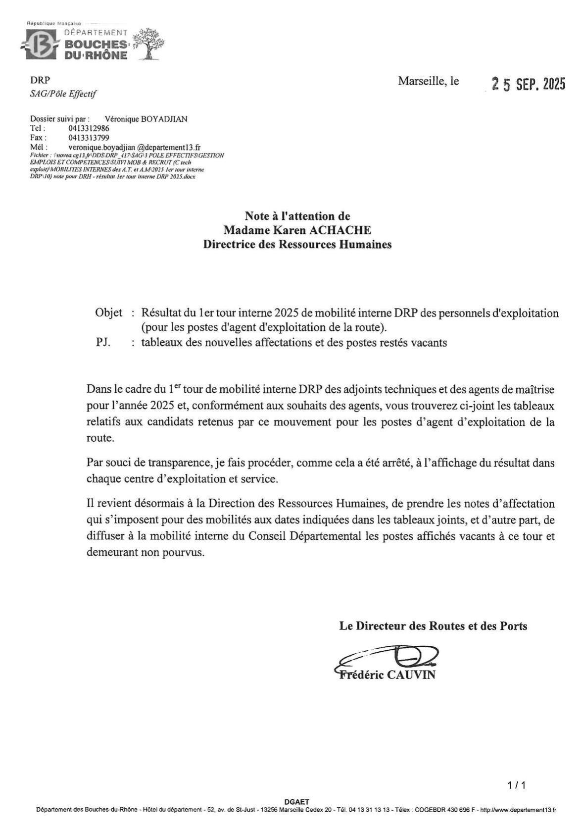 Résultats 1er tour interne de mobilité DRP 2025 / CD13 Résultats 1er tour interne de mobilité DRP 2025 / CD13