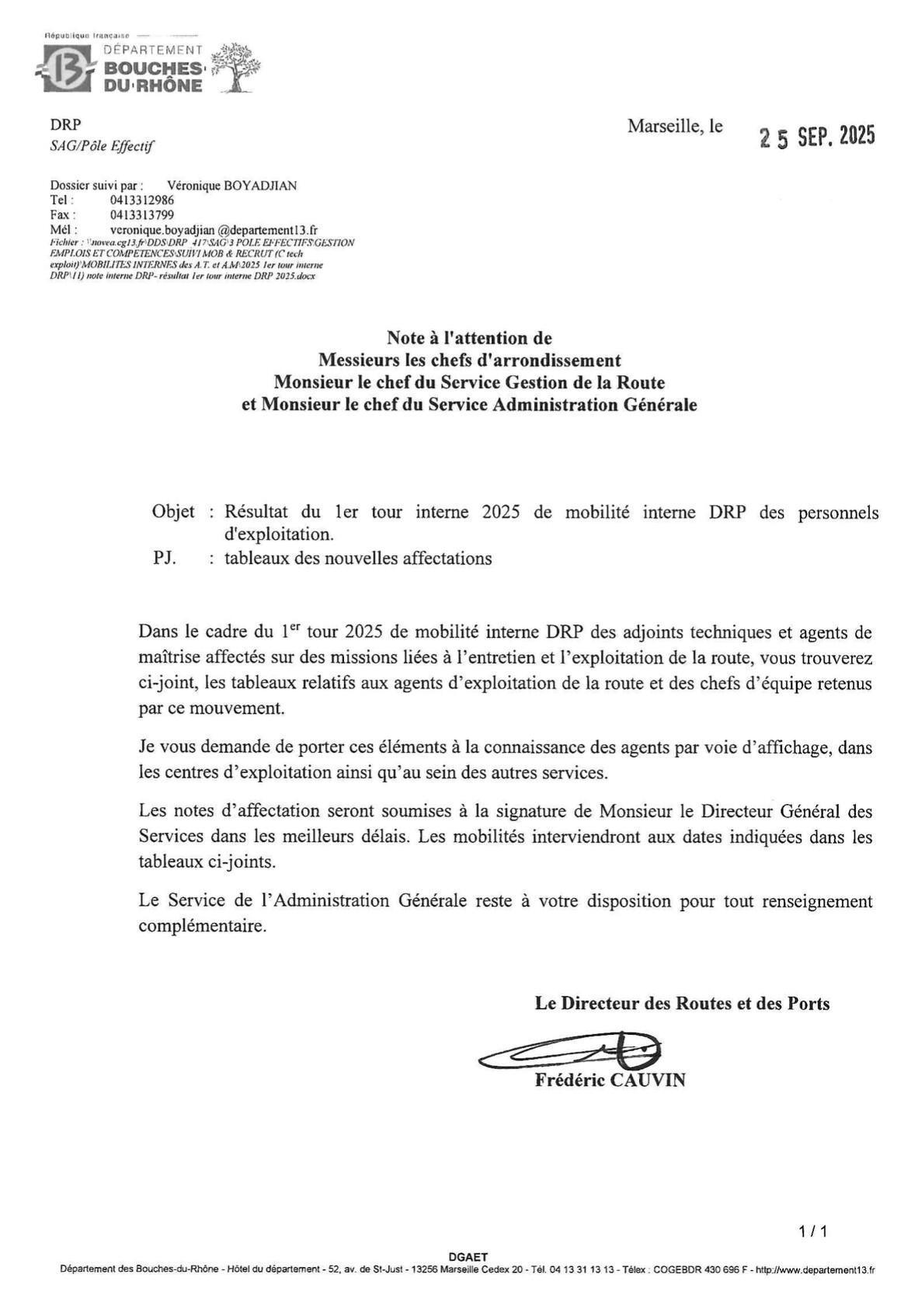 Résultats 1er tour interne de mobilité DRP 2025 / CD13 Résultats 1er tour interne de mobilité DRP 2025 / CD13